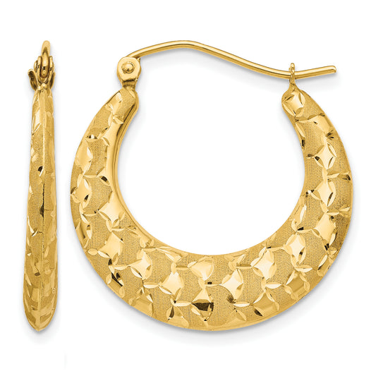 14K Yellow Gold 26mm x 3.5mm Laser Cut Patterned Round Hoop Earrings