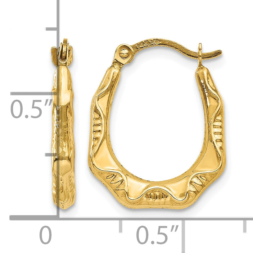 14K Yellow Gold 17mm x 14mm x 3mm Oval Hoop Earrings