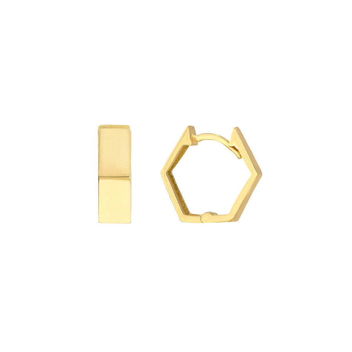 10K Yellow Gold 9.30mm Pentagon Geometric Hoop Earrings