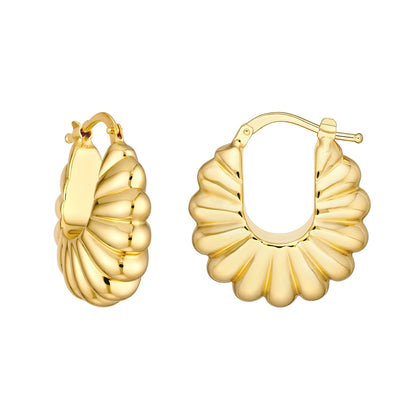 14k yellow gold puffed shrimp round hoop earrings