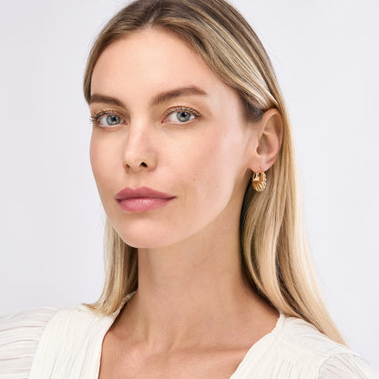 14k yellow gold puffed shrimp round hoop earrings