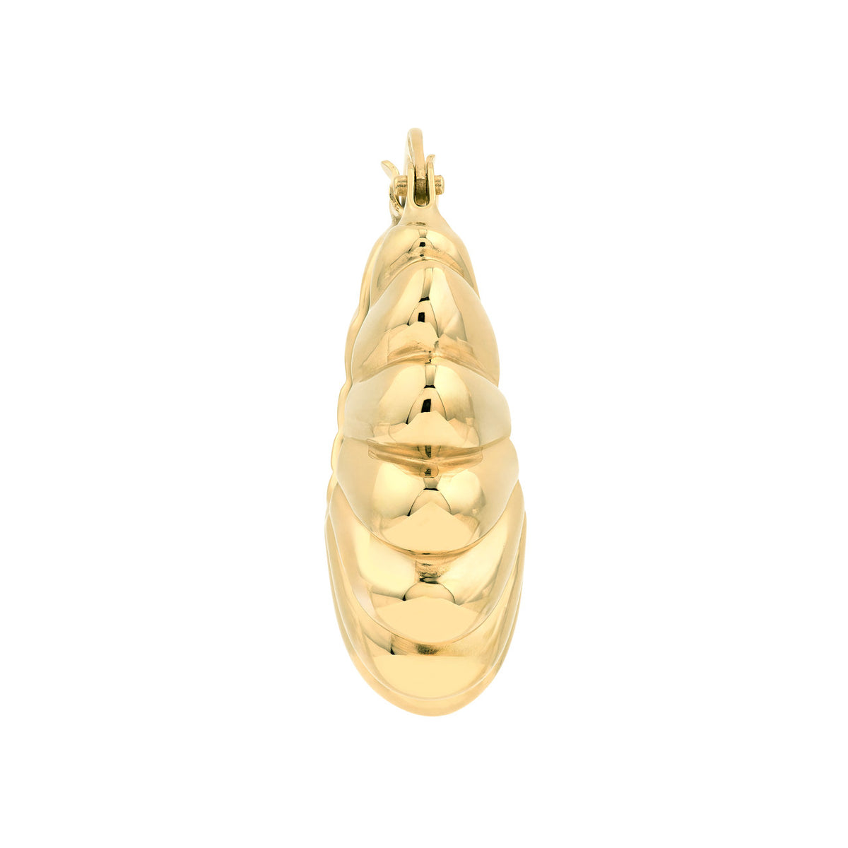 14k yellow gold puffed shrimp round hoop earrings