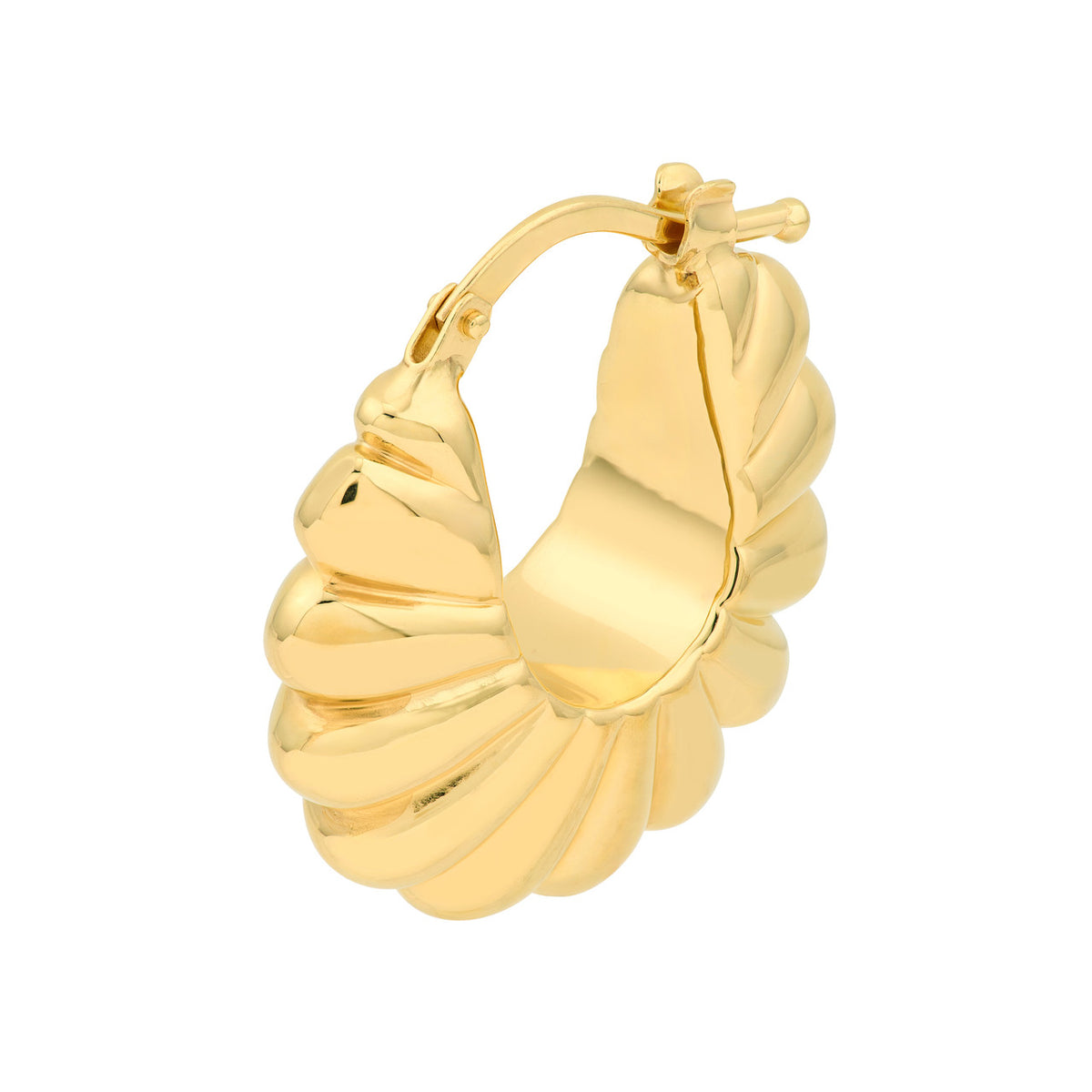 14k yellow gold puffed shrimp round hoop earrings