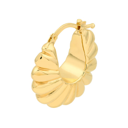 14k yellow gold puffed shrimp round hoop earrings
