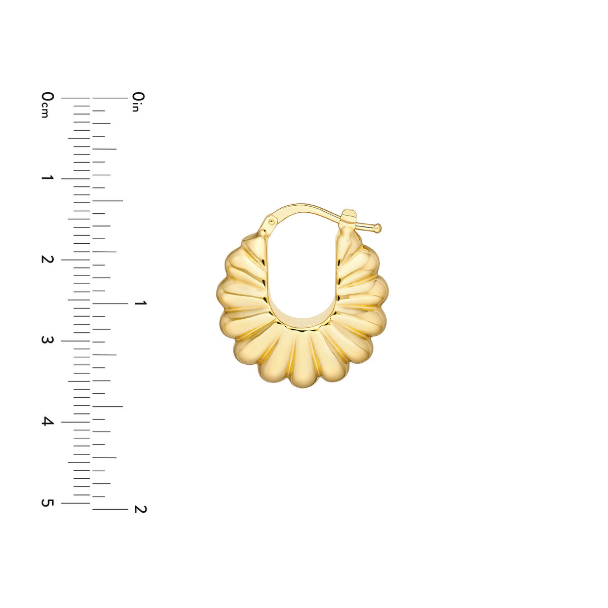 14k yellow gold puffed shrimp round hoop earrings