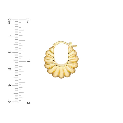 14k yellow gold puffed shrimp round hoop earrings