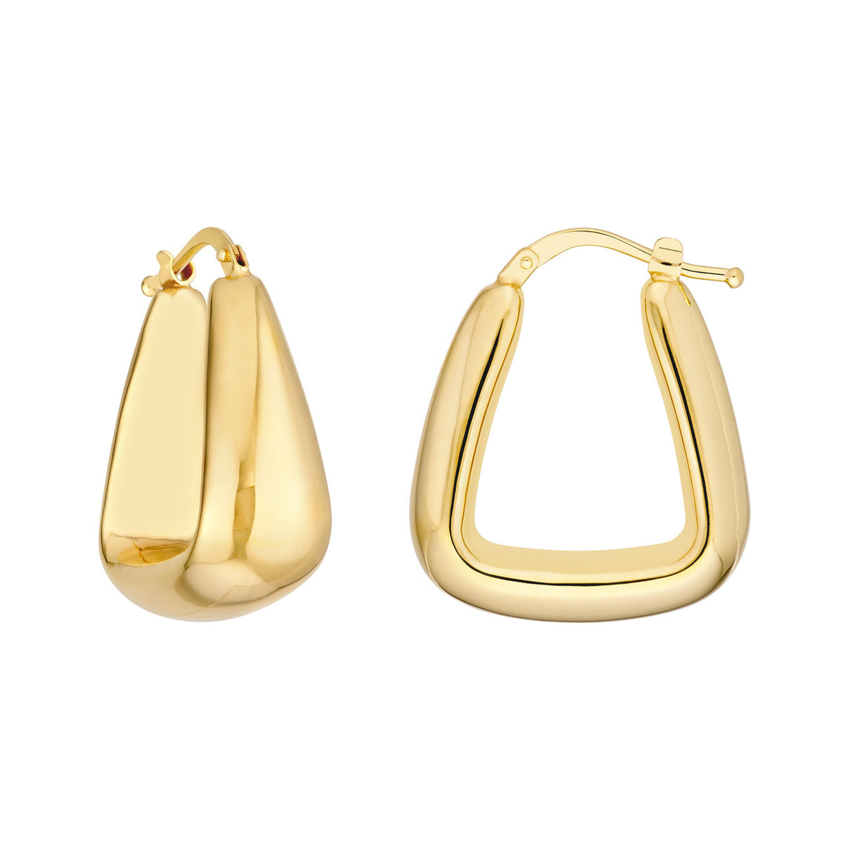 14k yellow gold puff tapered square geometric hoop earrings