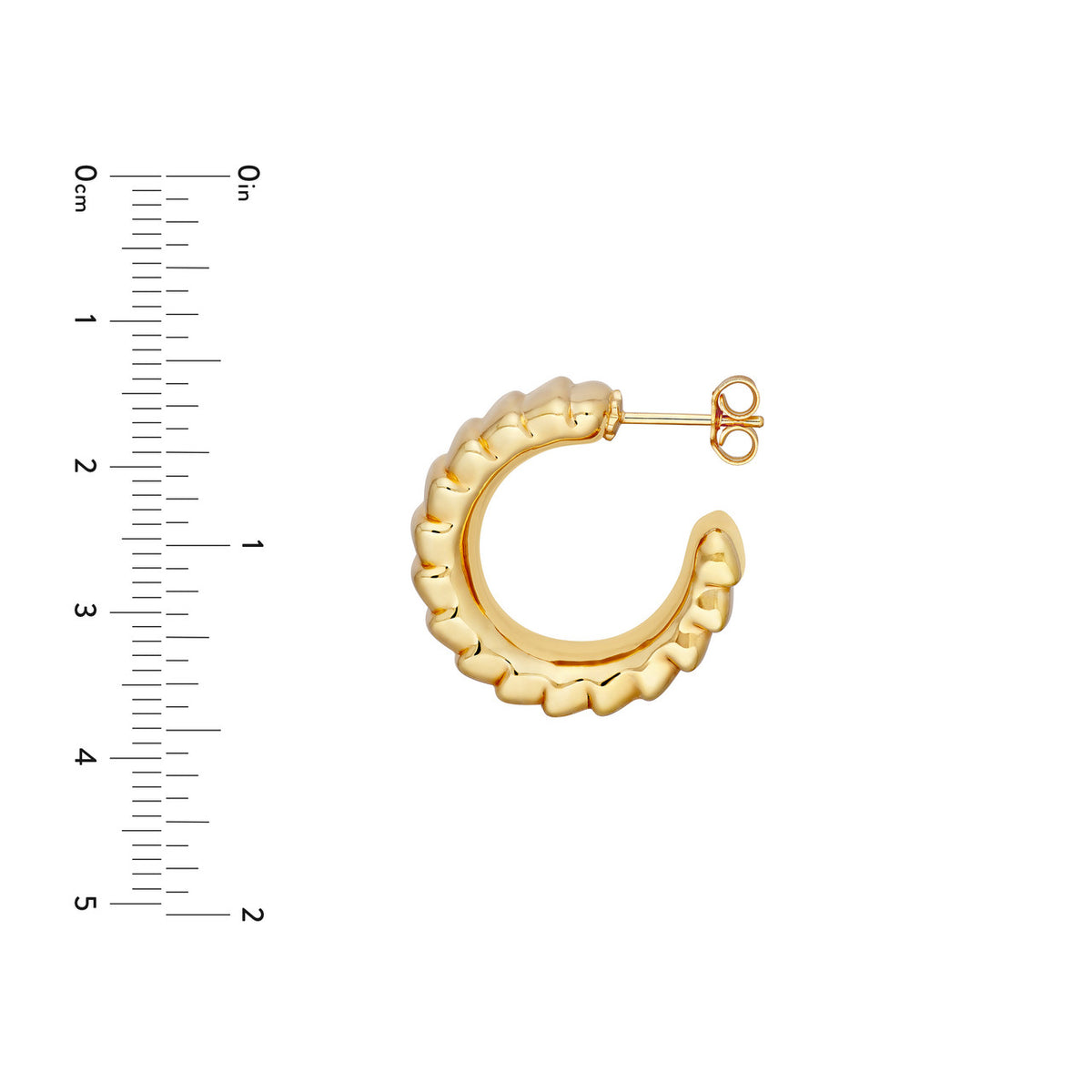 14k yellow gold round ribbed grooved open hoop earrings