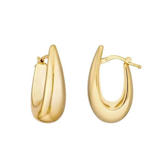 14k yellow gold puffed graduated oval hoop earrings