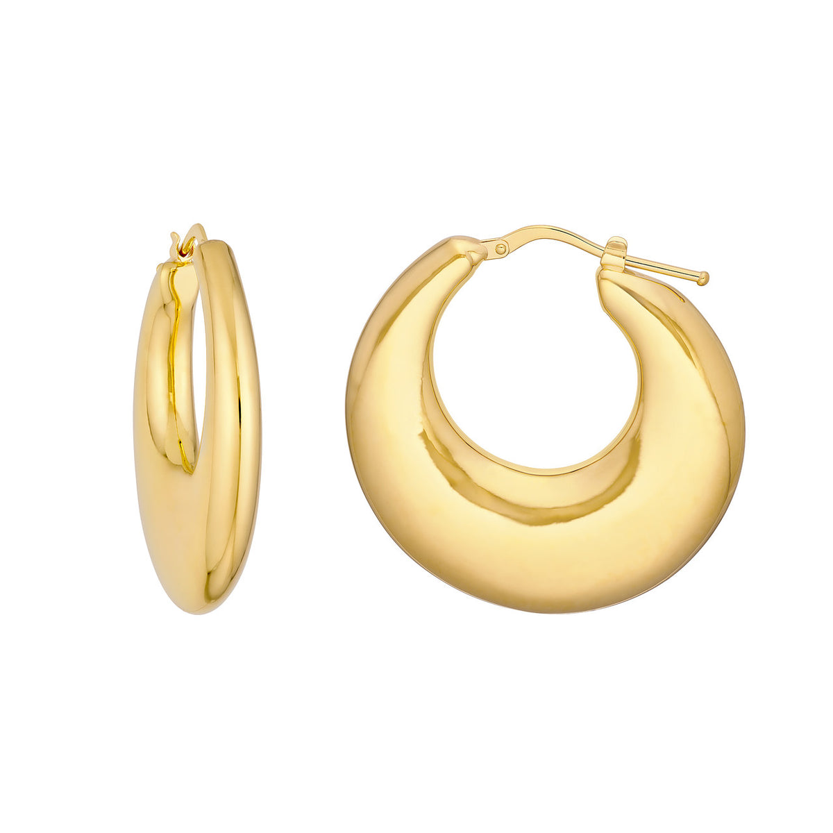 14k yellow gold graduated round puffed hoop earrings