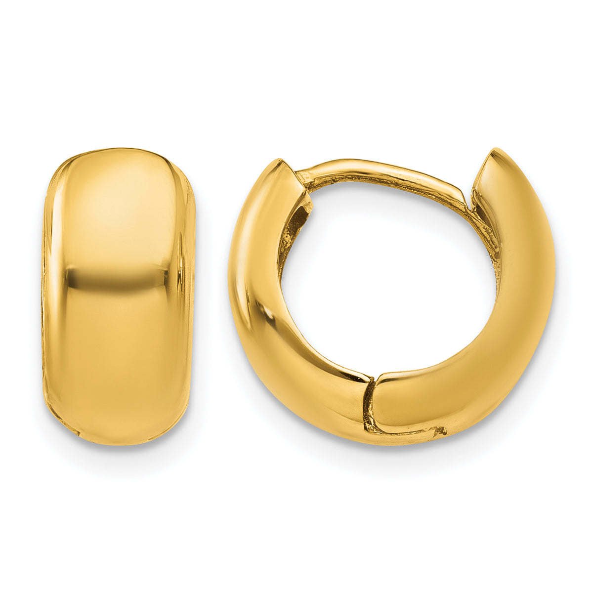 14K Yellow Gold 11mm x 11mm x 6mm Classic Hinged Huggie Hoop Earrings