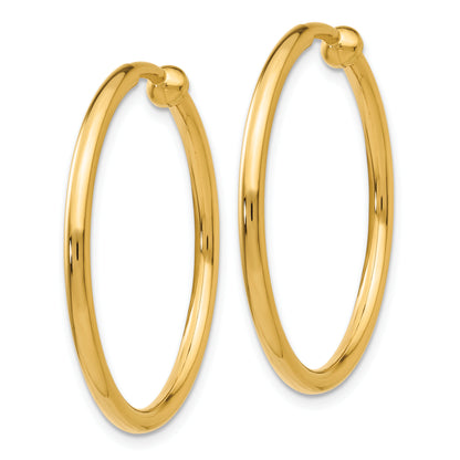 14K Yellow Gold 29mm x 2mm Non Pierced Round Hoop Earrings
