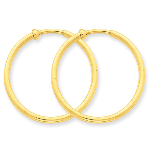 14K Yellow Gold 29mm x 2mm Non Pierced Round Hoop Earrings