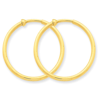 14K Yellow Gold 29mm x 2mm Non Pierced Round Hoop Earrings