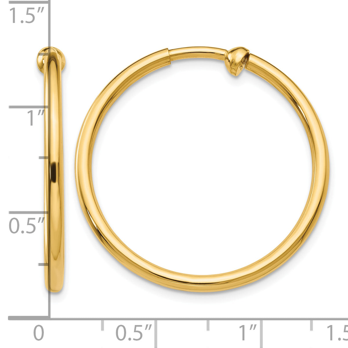 14K Yellow Gold 29mm x 2mm Non Pierced Round Hoop Earrings