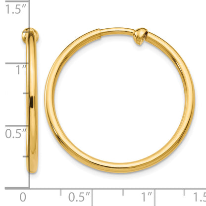 14K Yellow Gold 29mm x 2mm Non Pierced Round Hoop Earrings