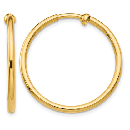 14K Yellow Gold 29mm x 2mm Non Pierced Round Hoop Earrings
