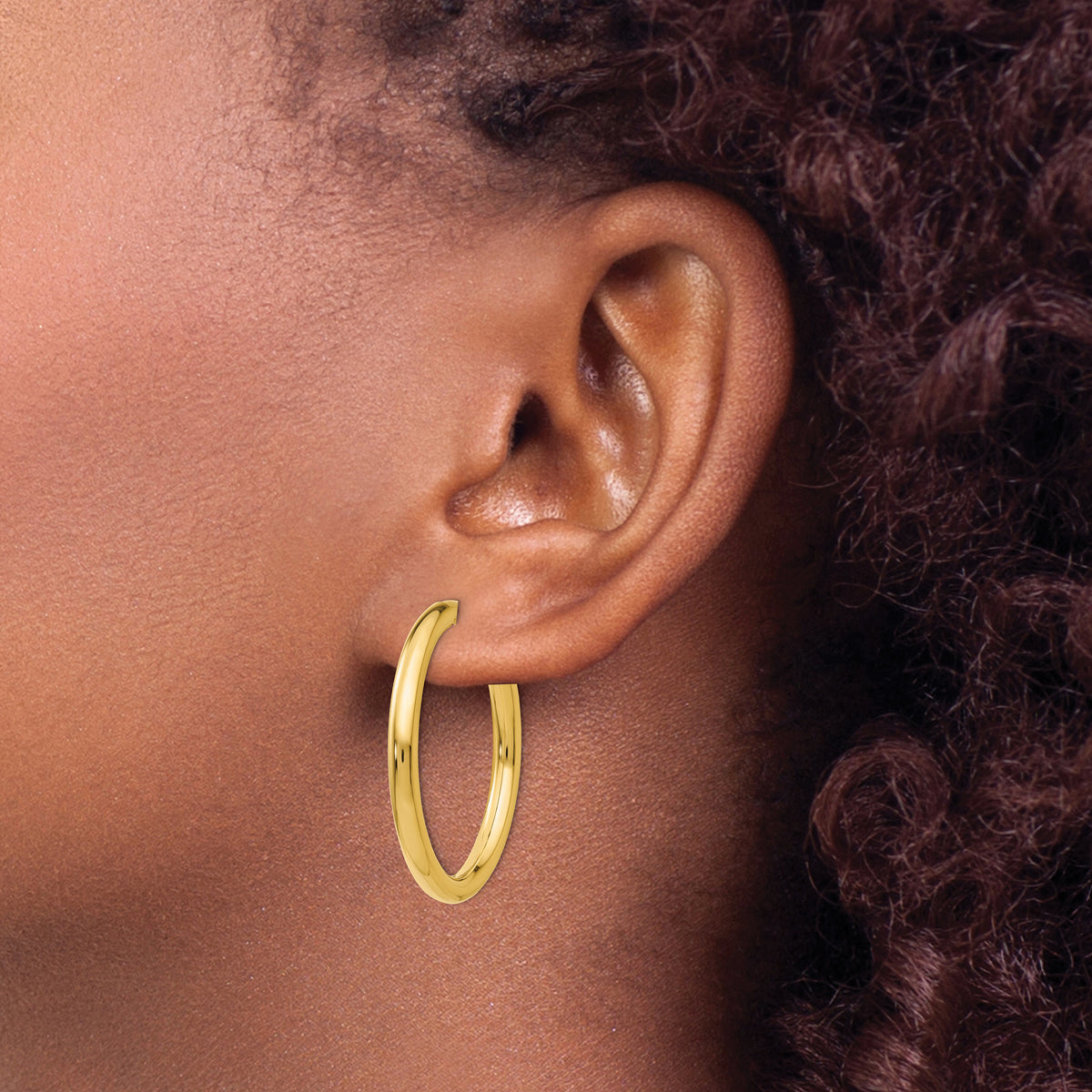 14K Yellow Gold 30mm x 3mm Non Pierced Round Hoop Earrings