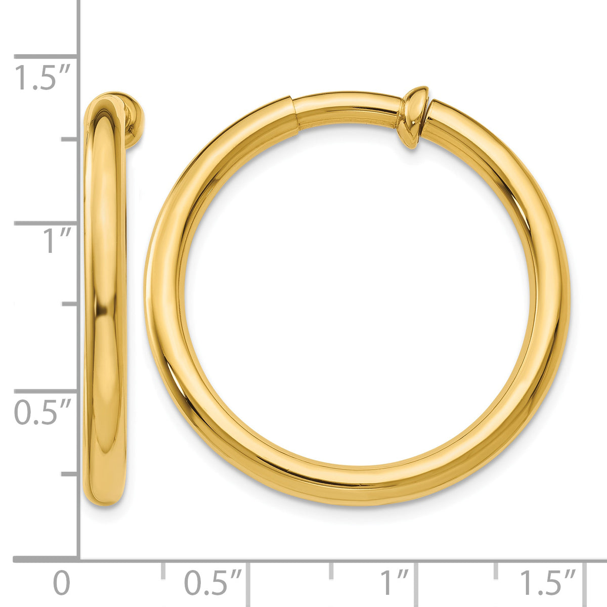 14K Yellow Gold 30mm x 3mm Non Pierced Round Hoop Earrings