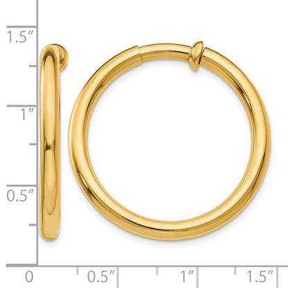 14K Yellow Gold 30mm x 3mm Non Pierced Round Hoop Earrings