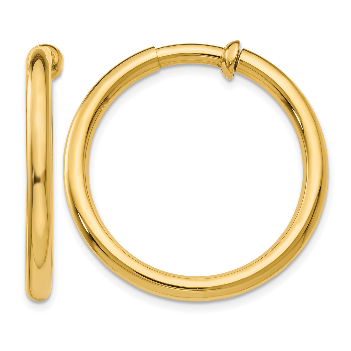14K Yellow Gold 30mm x 3mm Non Pierced Round Hoop Earrings