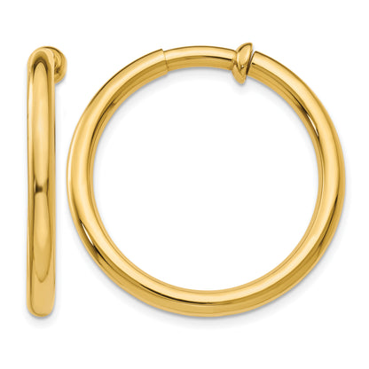 14K Yellow Gold 30mm x 3mm Non Pierced Round Hoop Earrings