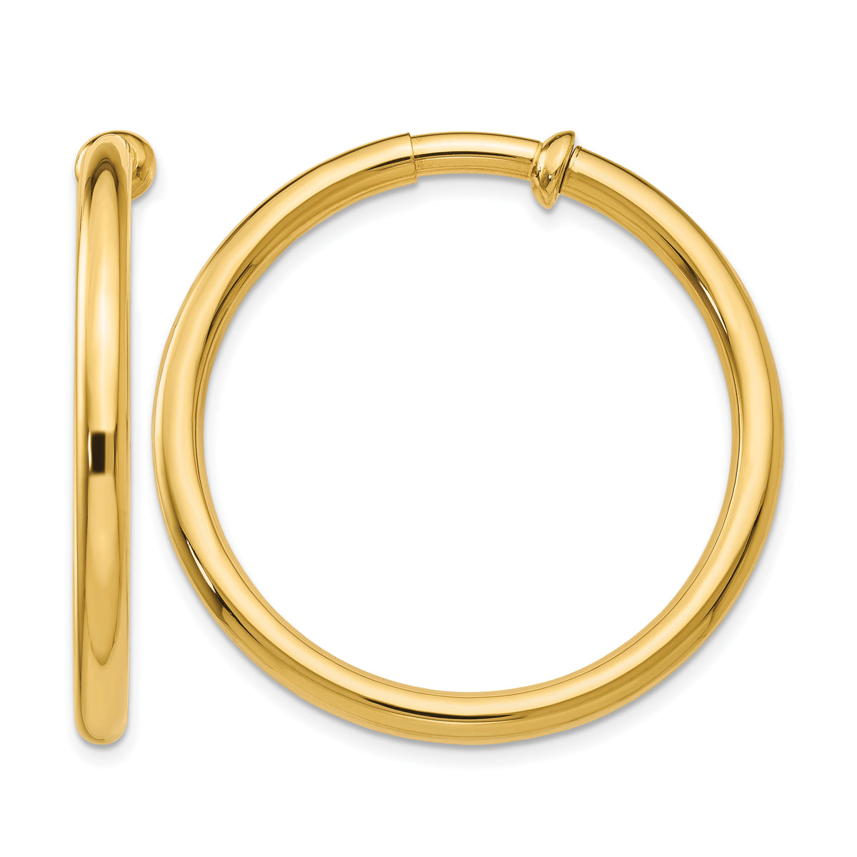 14K Yellow Gold 35mm x 3mm Non Pierced Round Hoop Earrings