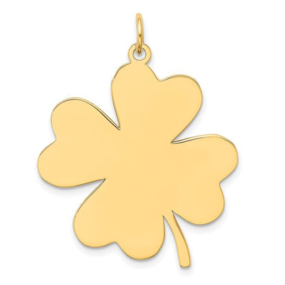 14k yellow gold clover shamrock large pendant charm engraved personalized monogram