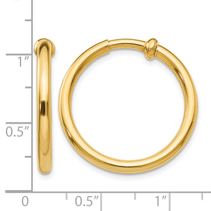 14K Yellow Gold 25mm x 2.5mm Non Pierced Round Hoop Earrings
