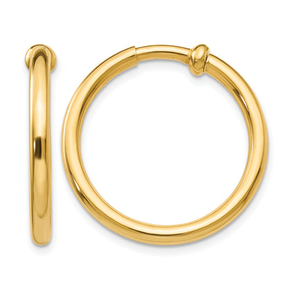 14K Yellow Gold 25mm x 2.5mm Non Pierced Round Hoop Earrings
