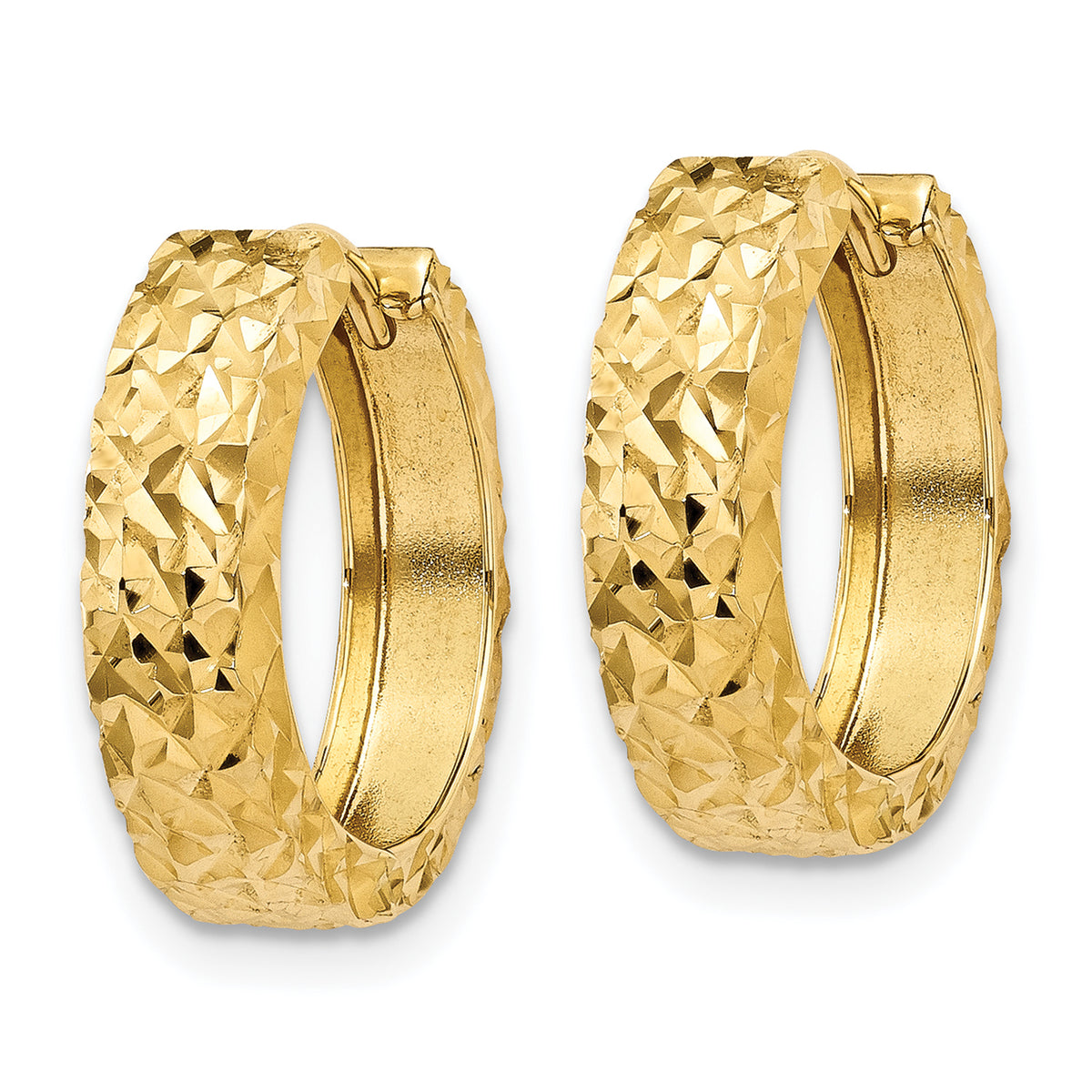 14K Yellow Gold 15×15×4 mm Textured Hinged Huggie Hoop Earrings