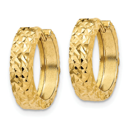 14K Yellow Gold 15×15×4 mm Textured Hinged Huggie Hoop Earrings