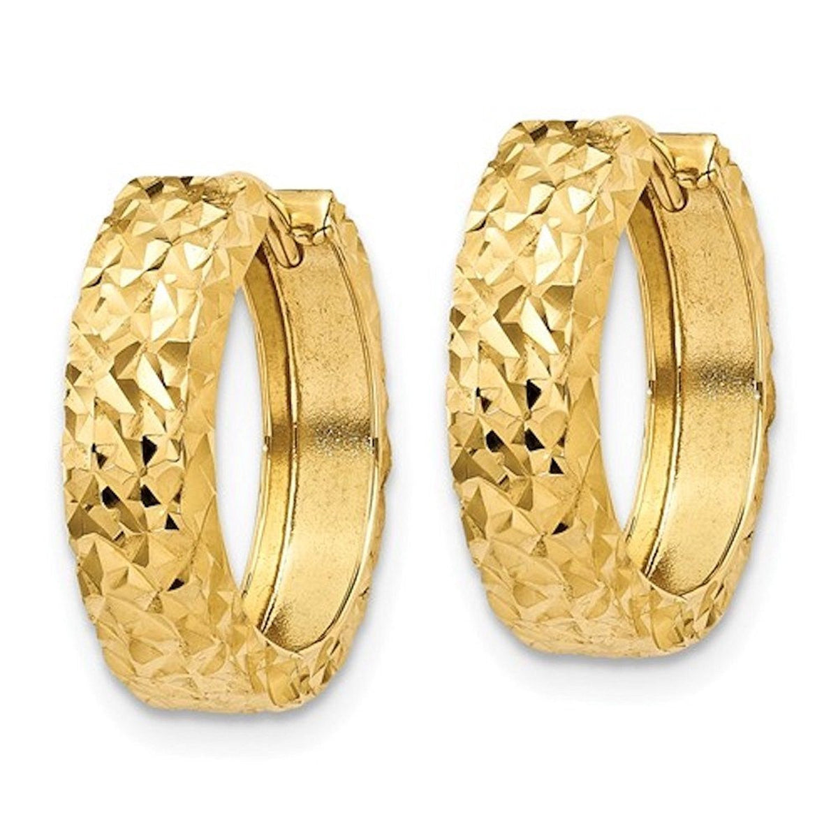 14K Yellow Gold 15×15×4 mm Textured Hinged Huggie Hoop Earrings