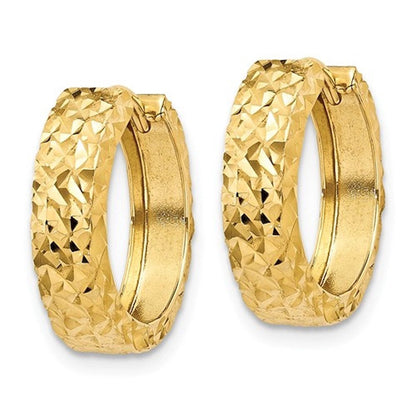 14K Yellow Gold 15×15×4 mm Textured Hinged Huggie Hoop Earrings