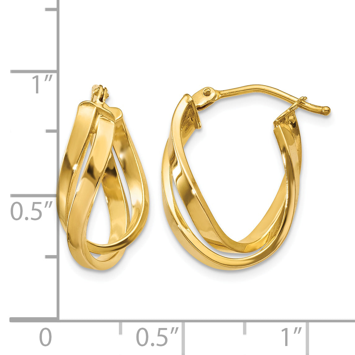 14K Yellow Gold 18.25mm x 13mm x 4mm Twisted Oval Hoop Earrings