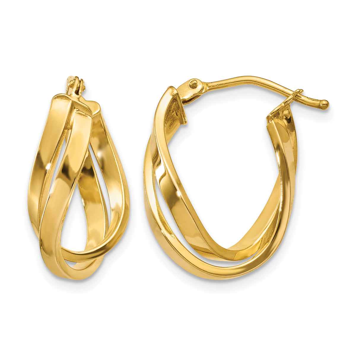 14K Yellow Gold 18.25mm x 13mm x 4mm Twisted Oval Hoop Earrings