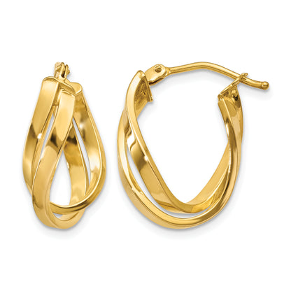 14K Yellow Gold 18.25mm x 13mm x 4mm Twisted Oval Hoop Earrings
