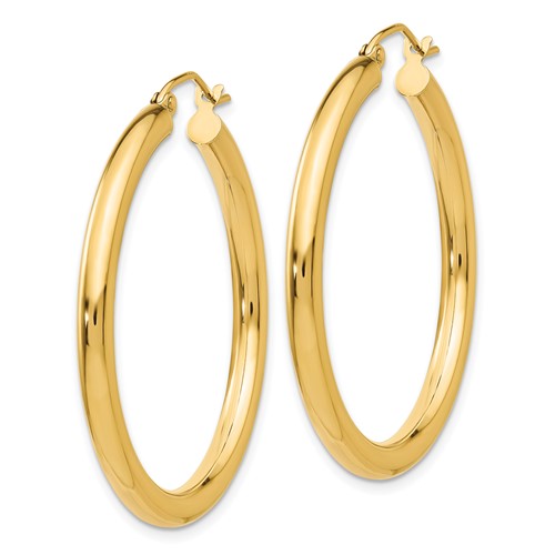 10k yellow gold classic round hoop earrings 35mm x 3mm