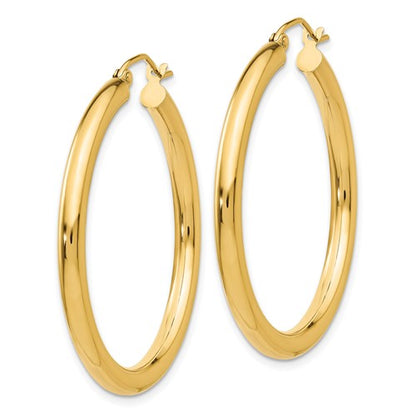 10k yellow gold classic round hoop earrings 35mm x 3mm