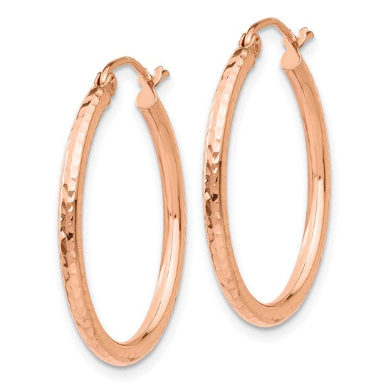 14k rose gold 25mm x 2mm diamond cut round hoop earrings