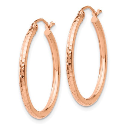 14k rose gold 25mm x 2mm diamond cut round hoop earrings