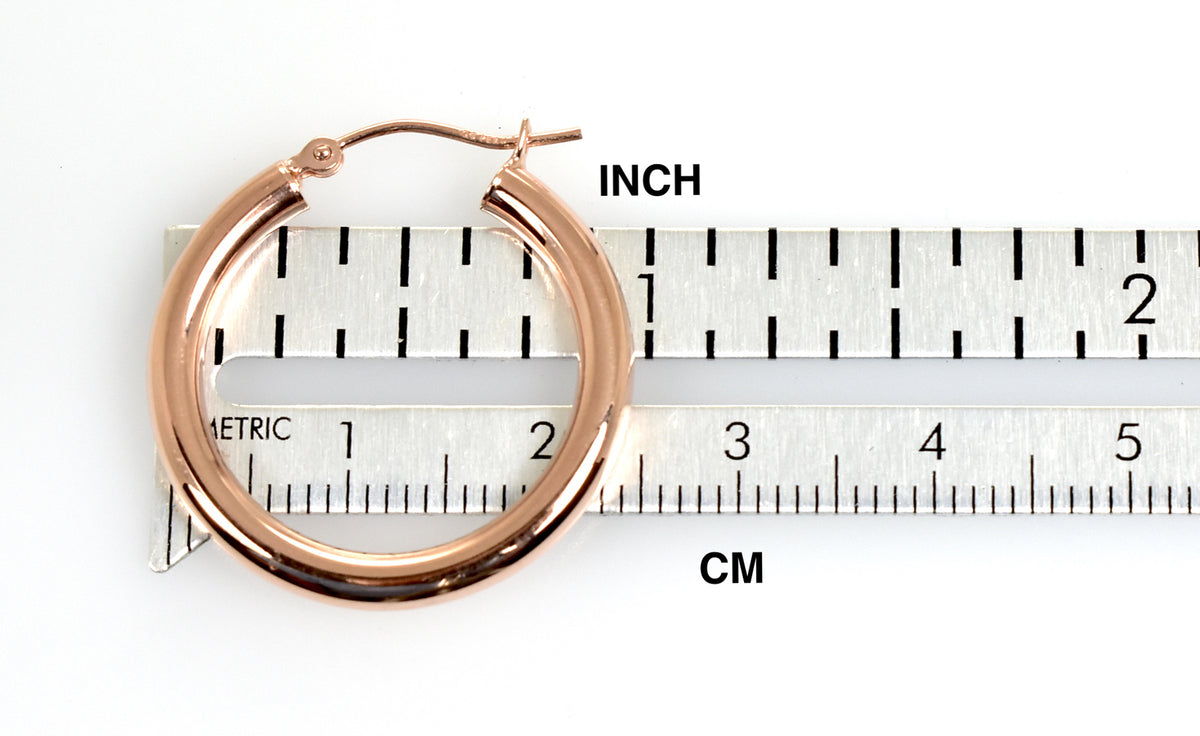 14k rose gold classic round hoop earrings 25mm x 3mm