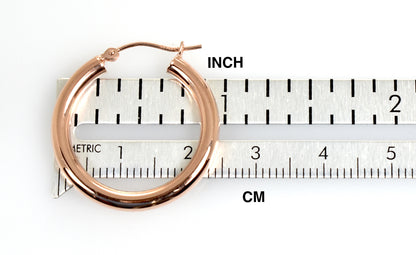 14k rose gold classic round hoop earrings 25mm x 3mm