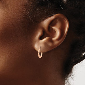 14K Rose Gold Diamond Cut Textured Classic Round Hoop Earrings 13mm x 2mm