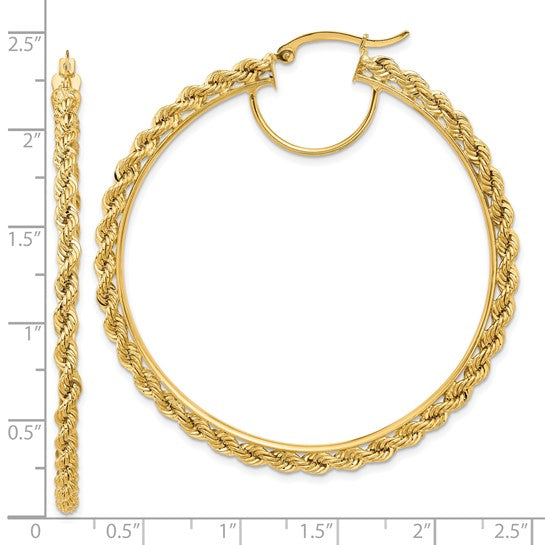 10k yellow gold diamond cut rope round hoop earrings 55mm x 2.95mm