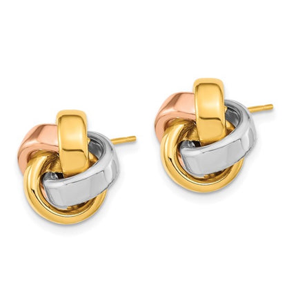 14k gold tri color 14mm love knot post earrings