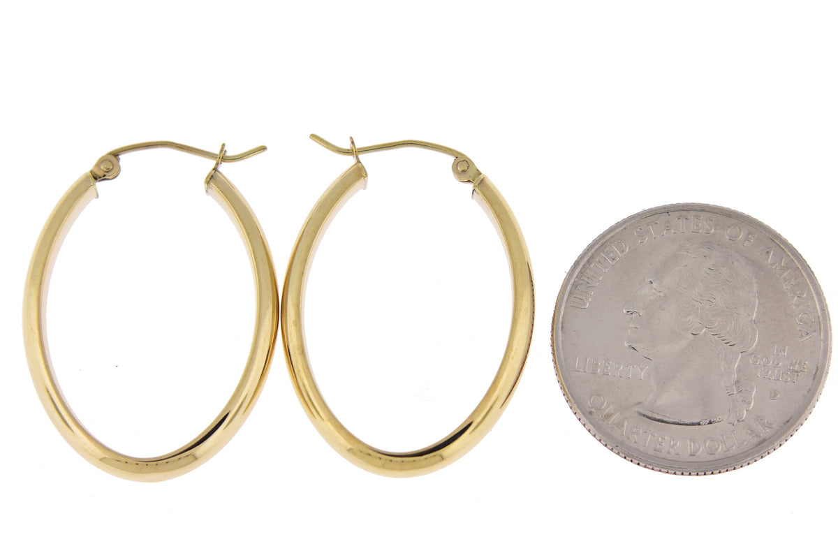 14K Yellow Gold 30mm x 22mm x 3.5mm Classic Modern Oval Hoop Earrings