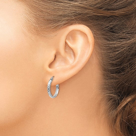14k white gold diamond cut round hoop earrings 18mm x 2.5mm