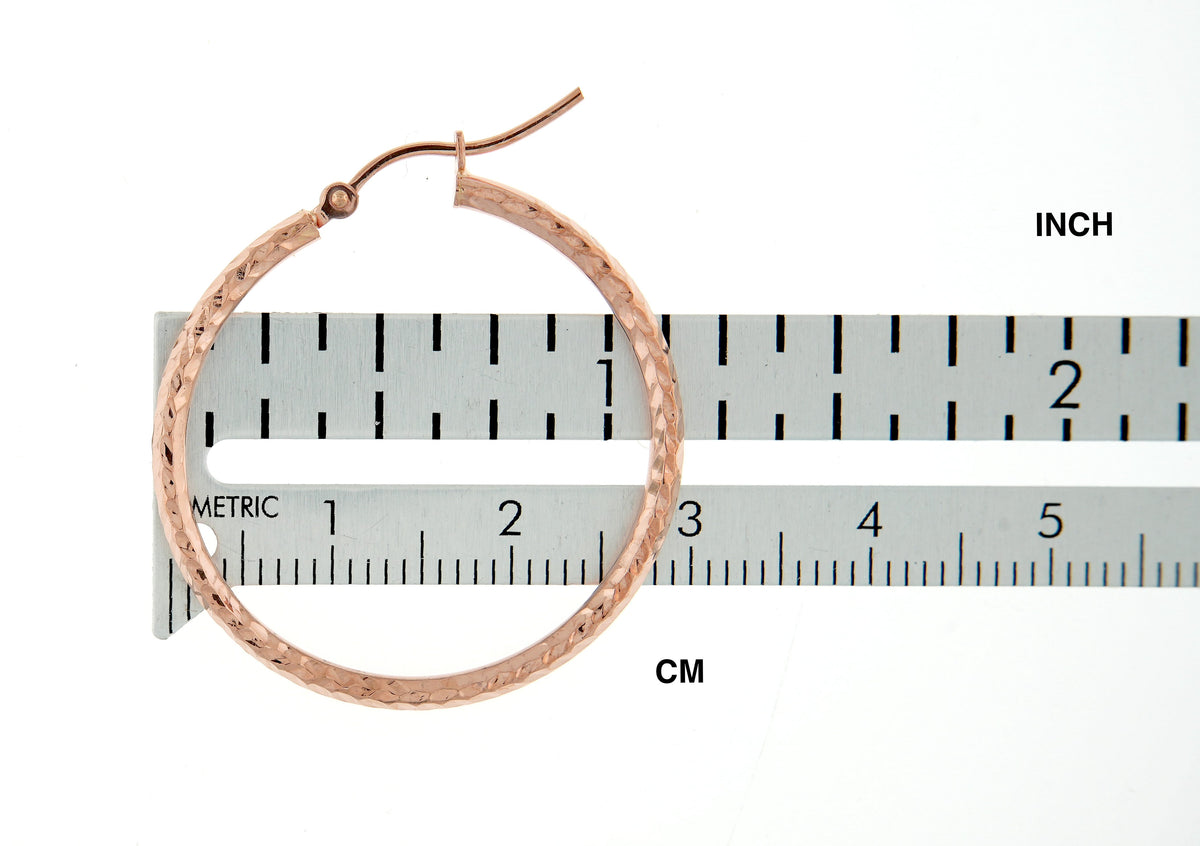 14k rose gold 30mm x 2mm diamond cut round hoop earrings