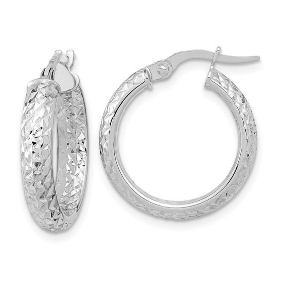 14k white gold diamond cut inside outside round hoop earrings 19mm x 3.75mm